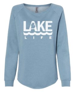 Michigan Lake Life Women's Misty Blue Crew Soft Wave Wash Sweatshirt
