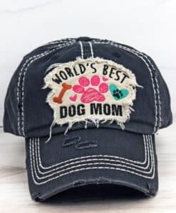 Distressed Black World's Best Dog Mom Adjustable Hat