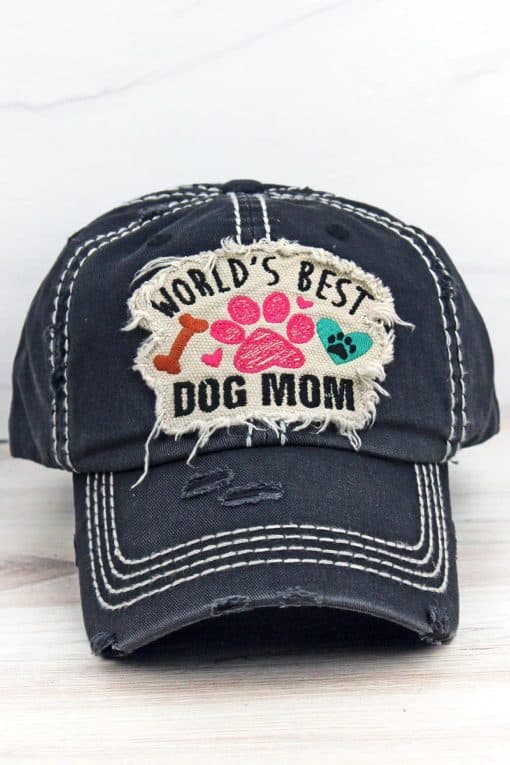 Distressed Black World's Best Dog Mom Adjustable Hat