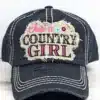 Distressed Black Floral Just A Country Girl Adjustable Hat