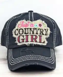 Distressed Black Floral Just A Country Girl Adjustable Hat