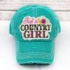 Distressed Turquoise Floral Just A Country Girl Adjustable Hat