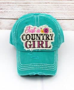 Distressed Turquoise Floral Just A Country Girl Adjustable Hat