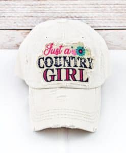 Distressed Stone Floral Just A Country Girl Adjustable Hat
