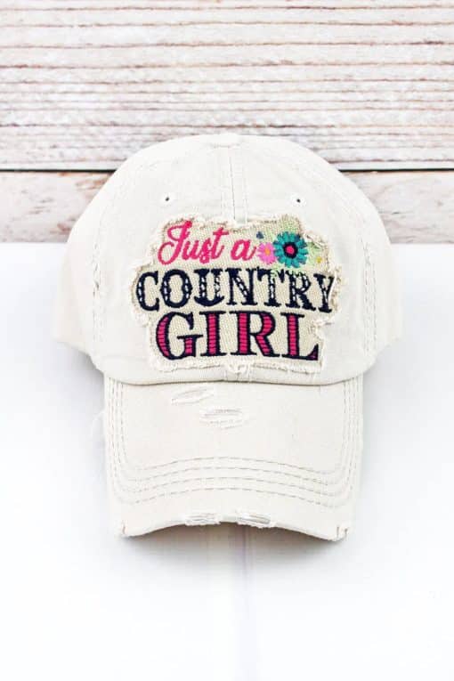 Distressed Stone Floral Just A Country Girl Adjustable Hat