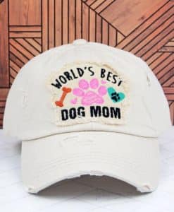 Distressed Stone World's Best Dog Mom Adjustable Hat