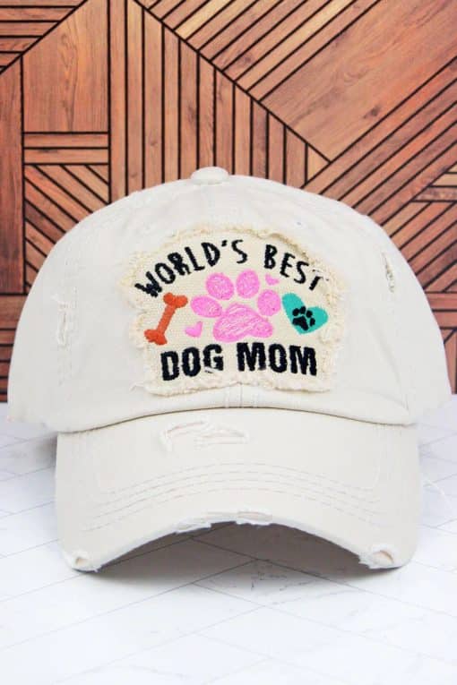 Distressed Stone World's Best Dog Mom Adjustable Hat