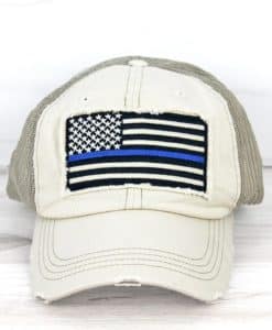 Distressed Stone Thin Blue Line Flag Mesh Adjustable Hat