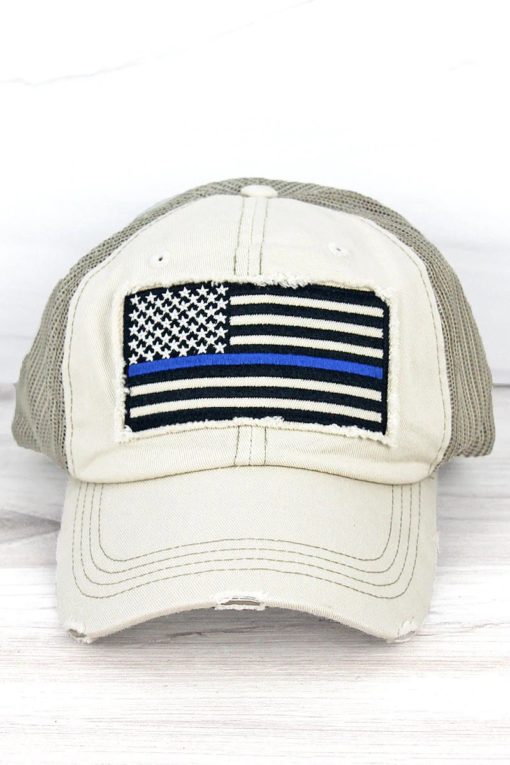 Distressed Stone Thin Blue Line Flag Mesh Adjustable Hat