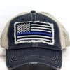 Distressed Black Thin Blue Line Flag Mesh Adjustable Hat