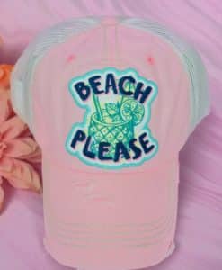 Distressed Pink Beach Please Adjustable Mesh Hat