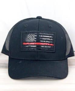 Distressed Black Thin Red Line Tactical Flag Patch Adjustable Mesh Hat