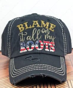 Distressed Black Blame It All On My Roots Adjustable Hat