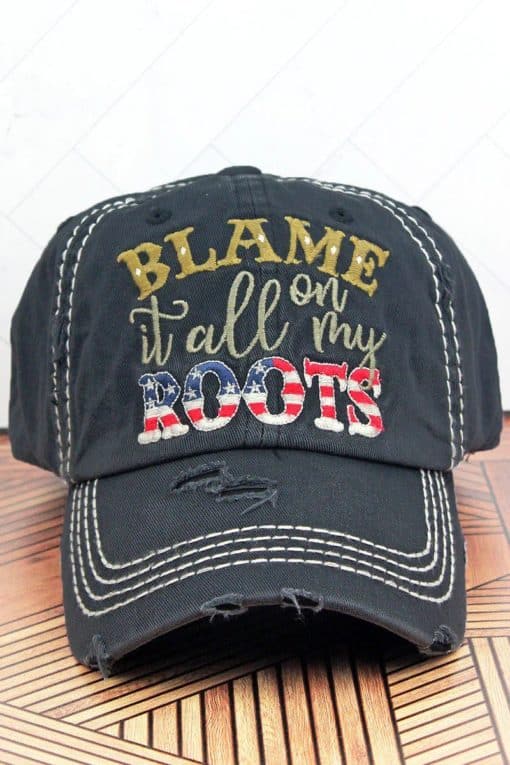 Distressed Black Blame It All On My Roots Adjustable Hat