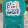 Distressed Turquoise It's Five O'Clock Somewhere Adjustable Hat