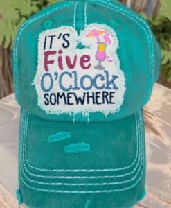 Distressed Turquoise It's Five O'Clock Somewhere Adjustable Hat
