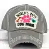 Distressed Steel Gray World's Best Dog Mom Adjustable Hat