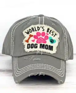 Distressed Steel Gray World's Best Dog Mom Adjustable Hat