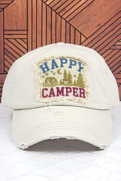 Distressed Stone Happy Camper Adjustable Hat
