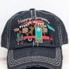 Distressed Black with Leopard Happy Camper Adjustable Hat