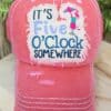 Distressed Salmon It's Five O'Clock Somewhere Adjustable Hat