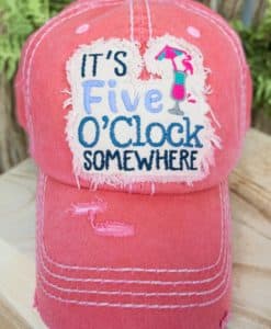 Distressed Salmon It's Five O'Clock Somewhere Adjustable Hat