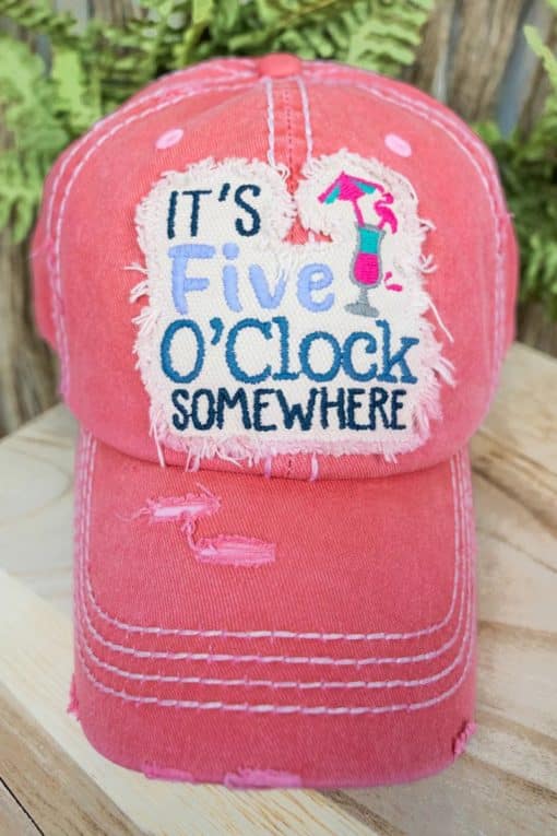 Distressed Salmon It's Five O'Clock Somewhere Adjustable Hat