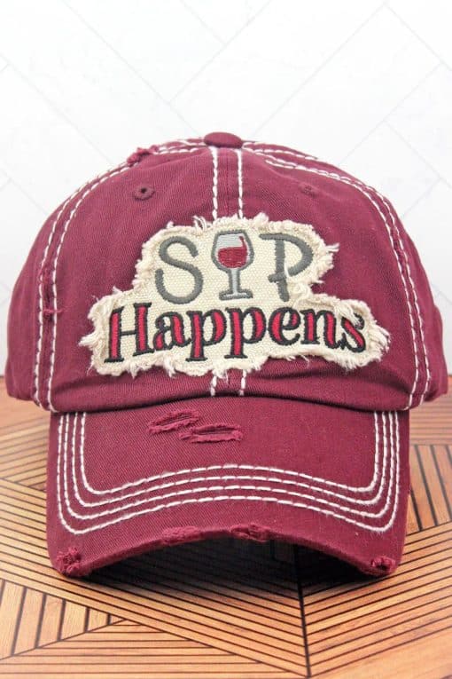 Distressed Maroon Sip Happens Adjustable Hat