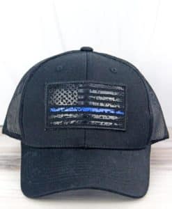 Distressed Black Thin Blue Line Tactical Flag Patch Adjustable Mesh Hat