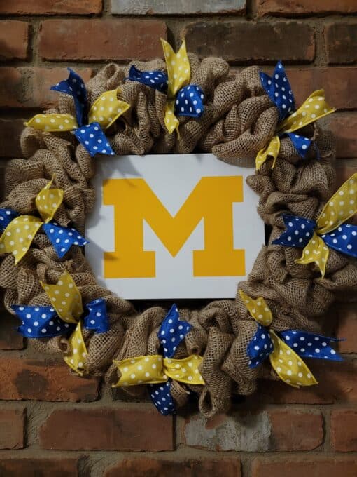 University of Michigan Wolverines Maize 16" Burlap Wreath Door Decor