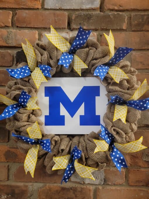 University of Michigan Wolverines Blue M 16" Burlap Wreath Door Decor