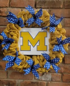 University of Michigan Wolverines Yellow with Blue M 16" Burlap Wreath Door Decor