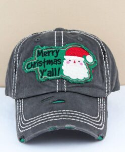 Distressed Navy Merry Christmas Y'all Adjustable Hat