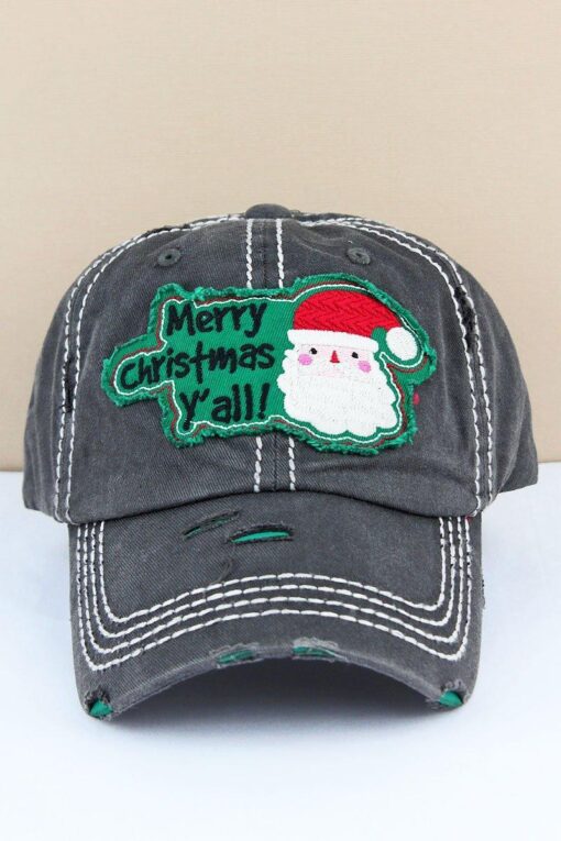 Distressed Navy Merry Christmas Y'all Adjustable Hat