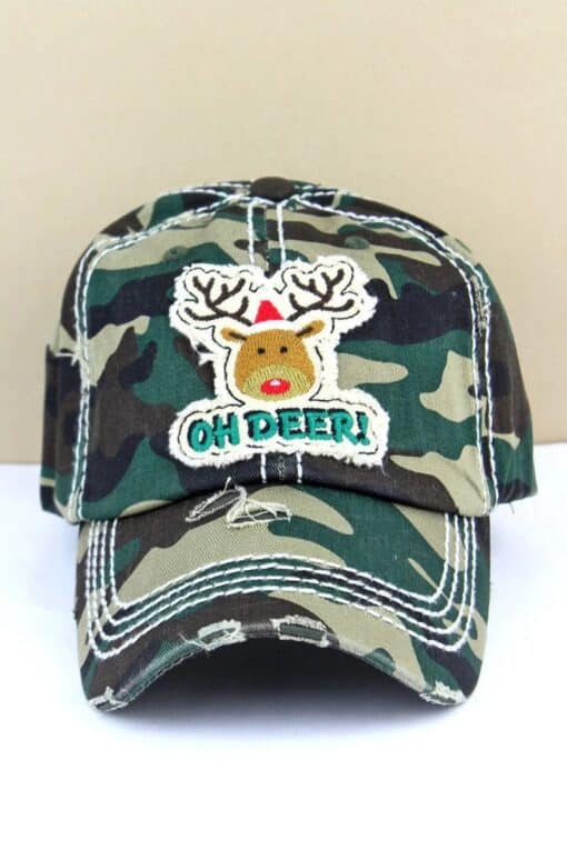 Distressed Camo Oh Deer Rudolph Christmas Adjustable Hat