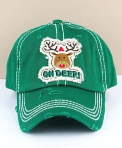 Distressed Green Oh Deer Rudolph Christmas Adjustable Hat