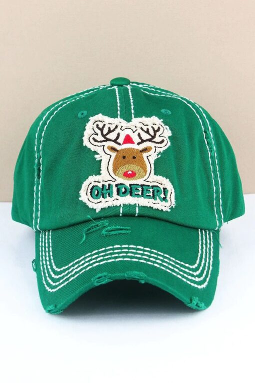 Distressed Green Oh Deer Rudolph Christmas Adjustable Hat