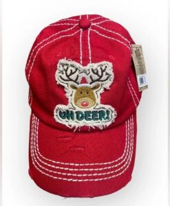 Distressed Red Oh Deer Rudolph Christmas Adjustable Hat